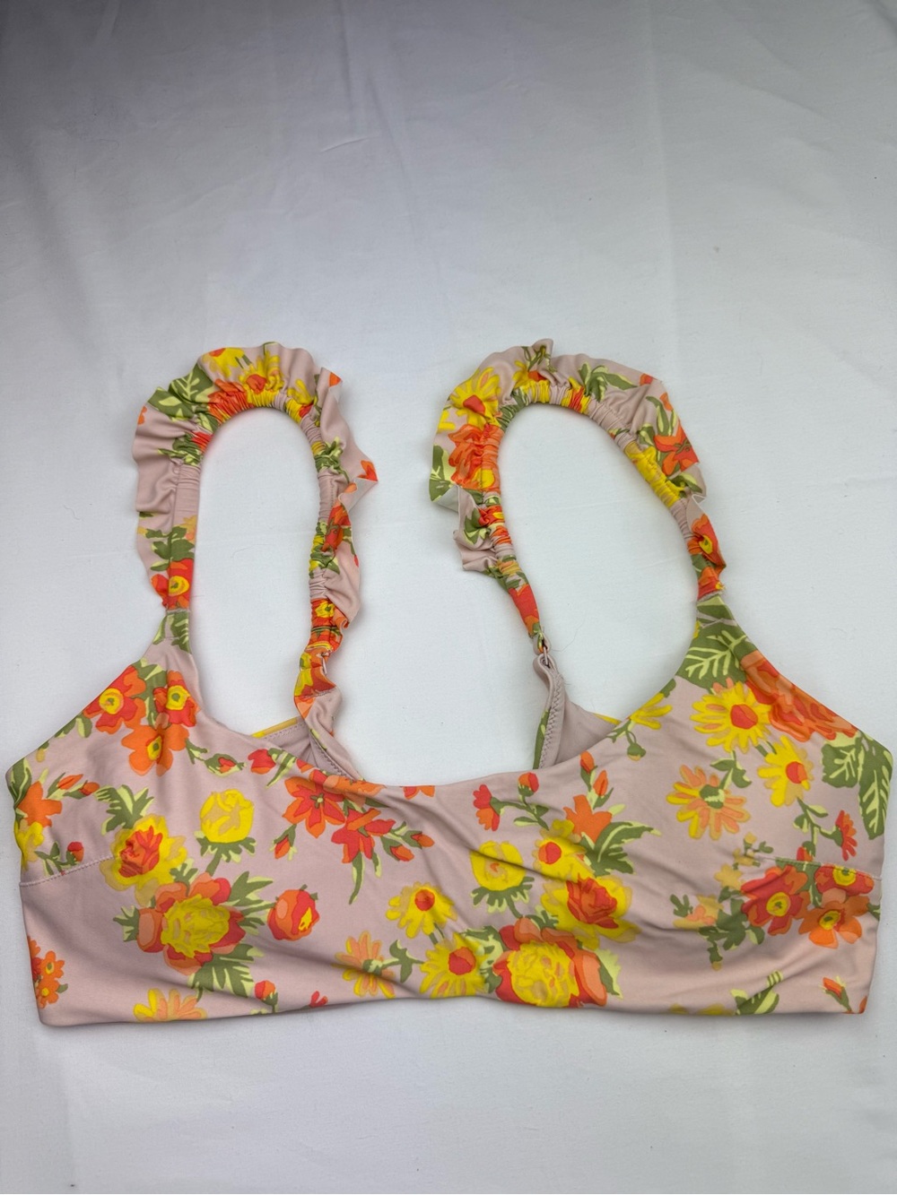 aerie‎ Floral Ruffle-Strap Crop Top - Pink, Orange, Yellow